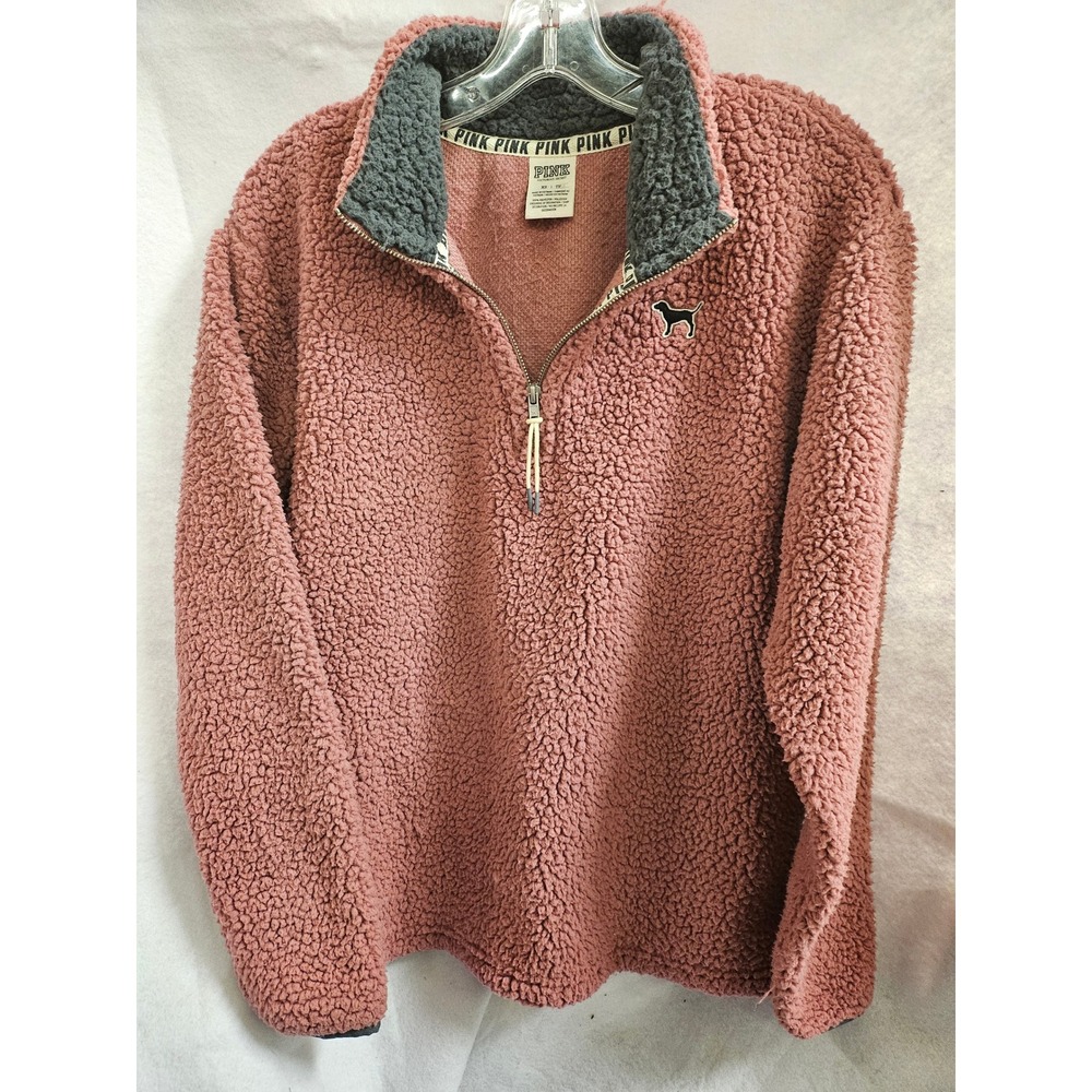 Victoria's Secret PINK Sherpa Fleece Quarter Zip Pullover Mauve Pink XS